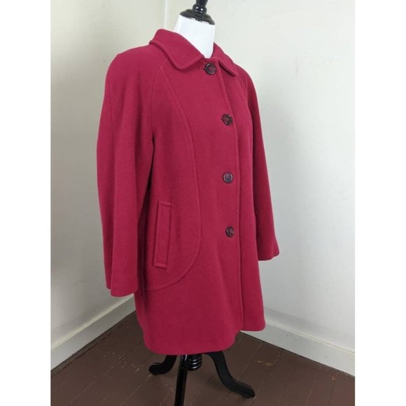 Women's Classic London Fog Red Wool Coat Petite Sz 14 Button Down Overcoat - Picture 2 of 6